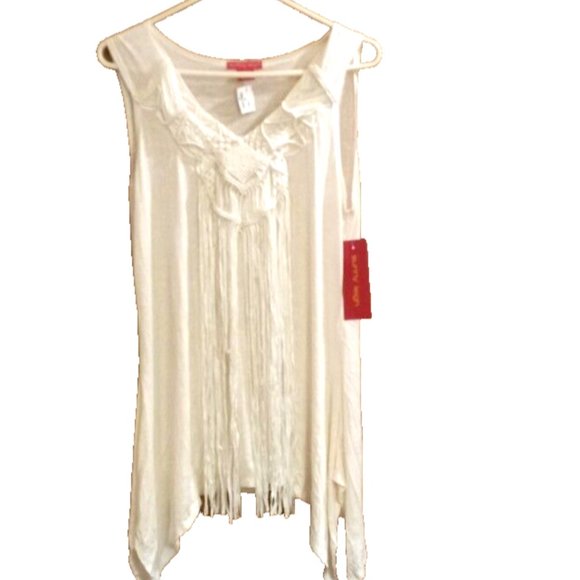 Womans Sunny Leigh sleeveless white fringed blouse tank ladies NWT - Picture 1 of 4